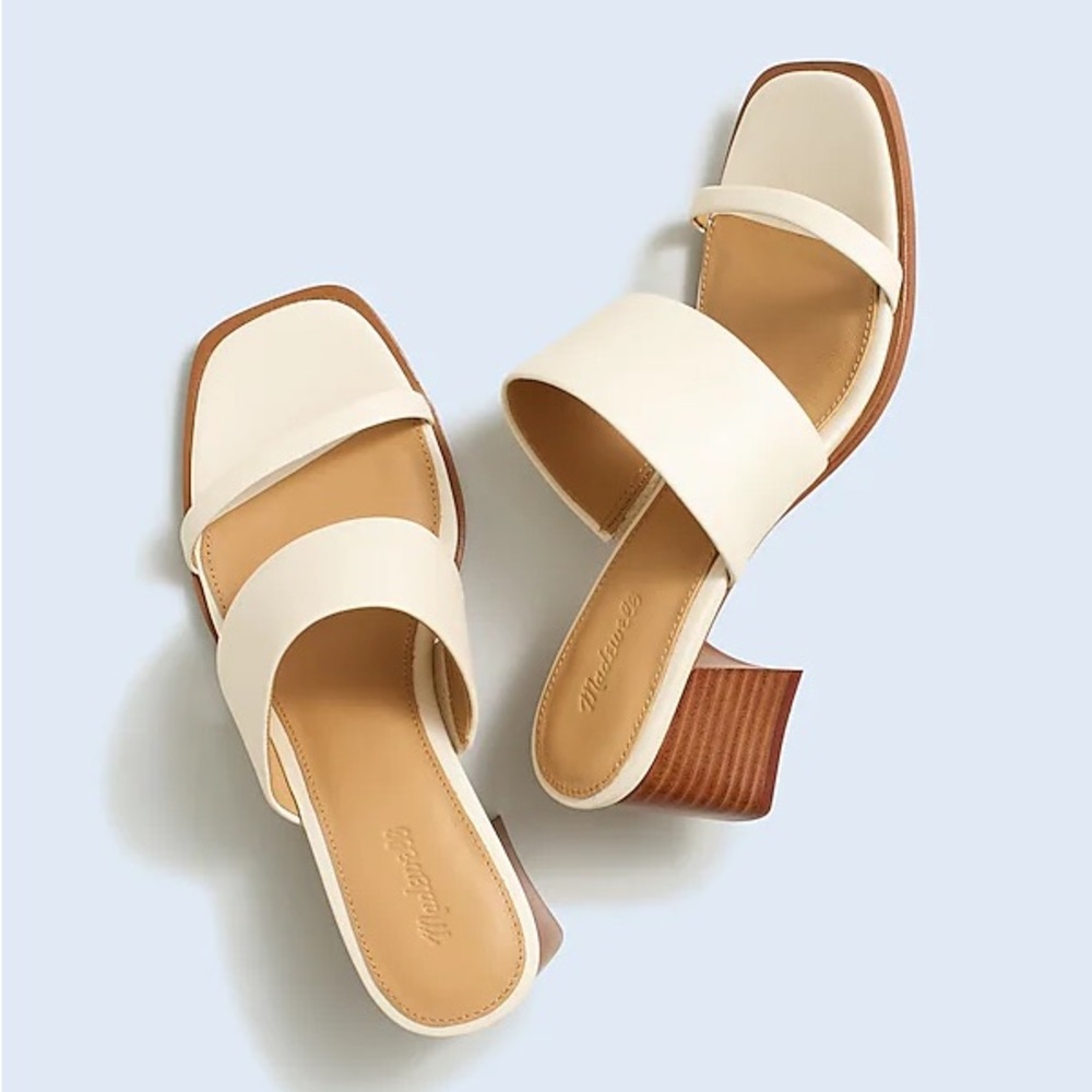 Madewell Cream Leather Block Heel Slide Sandals